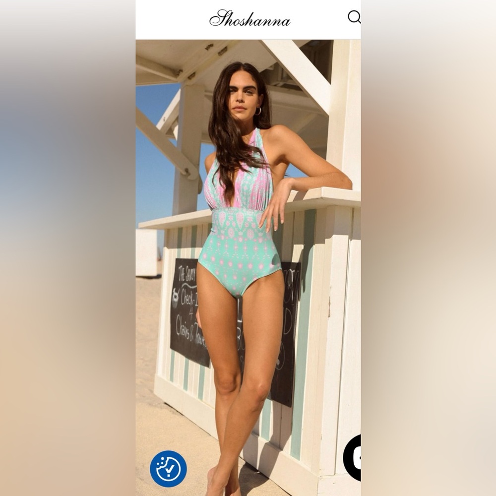 NWT Shoshanna Mint and Pink Halter One-Piece Swimsuit